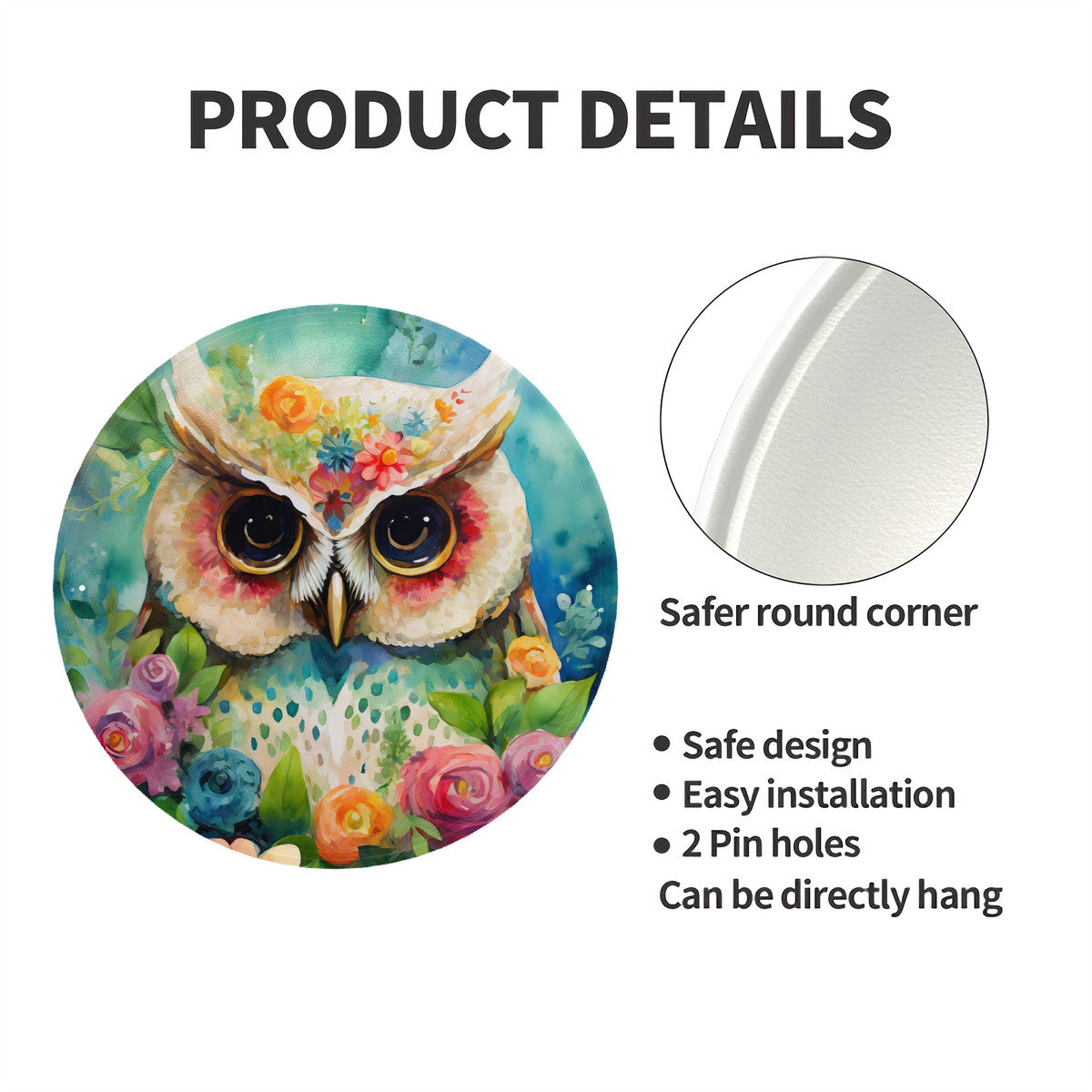Garden Owl Round Steel Metal Wall Art Decor