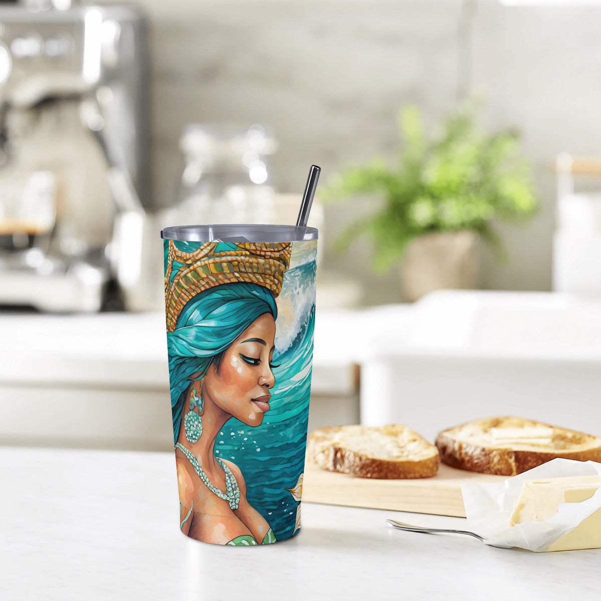 Teal Depths Mermaid 20oz Stainless Steel Straw Lid Cup