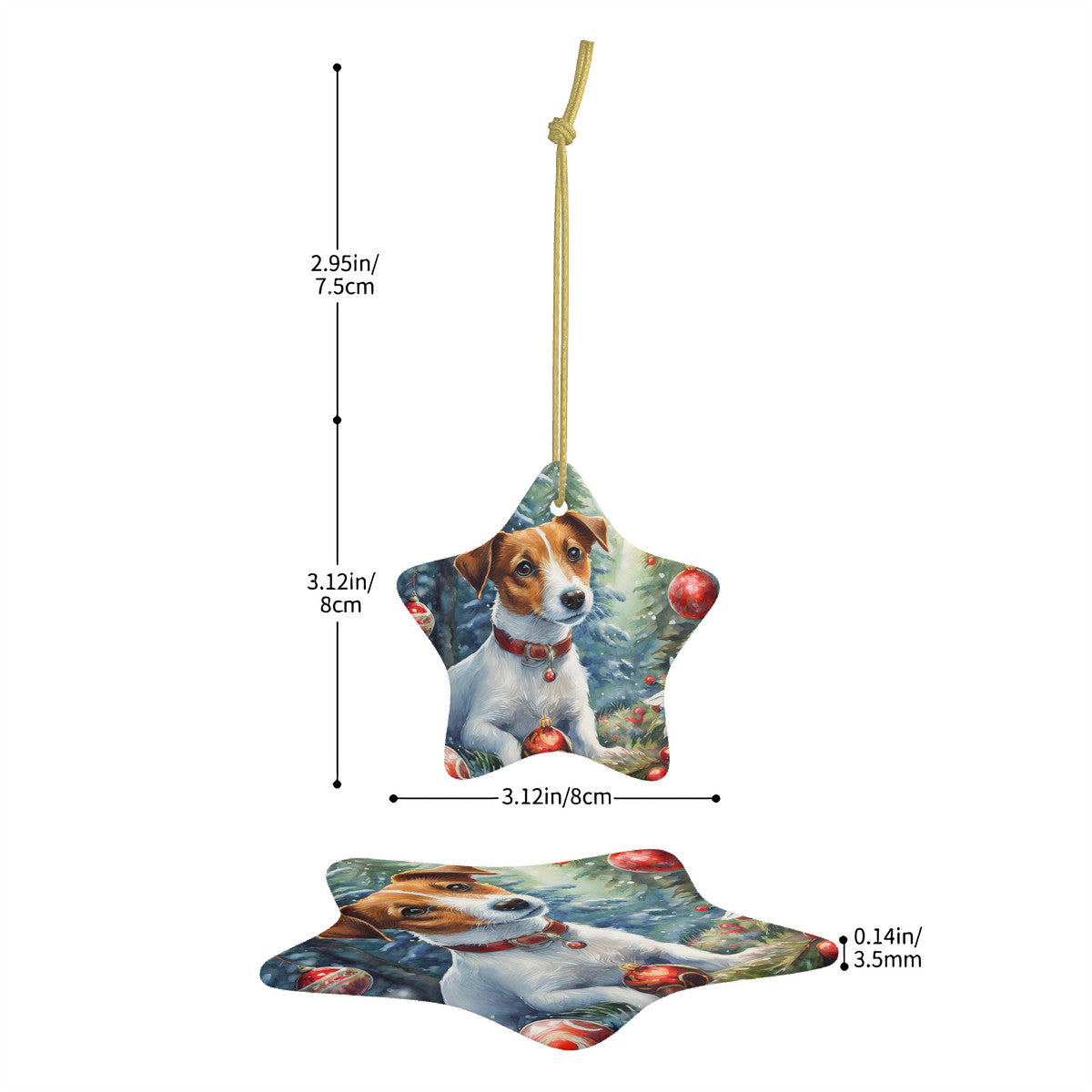 Jack Russell Dog Ceramic Star Shape Christmas Ornament