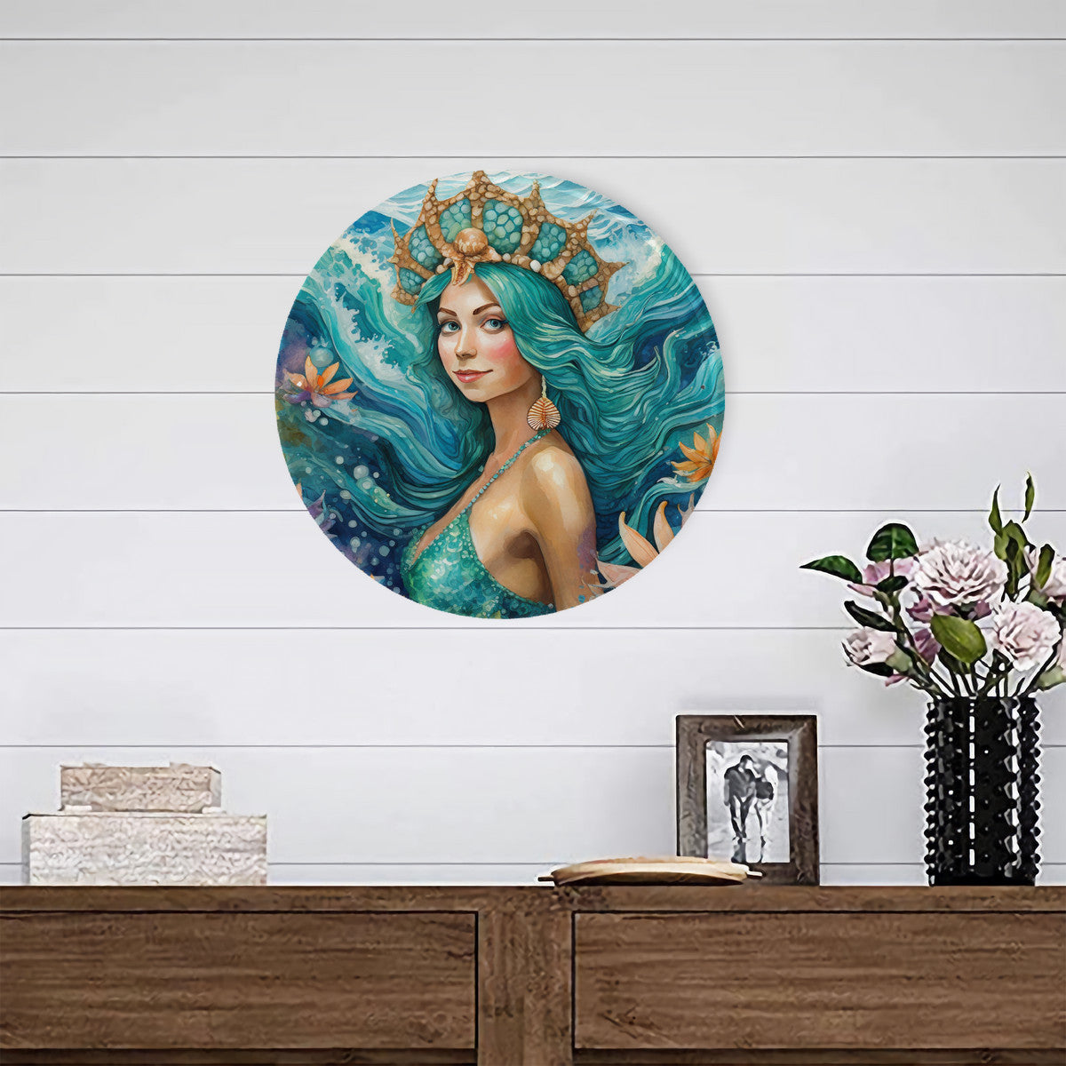 Mermaid Margot Round Steel Metal Art Decor