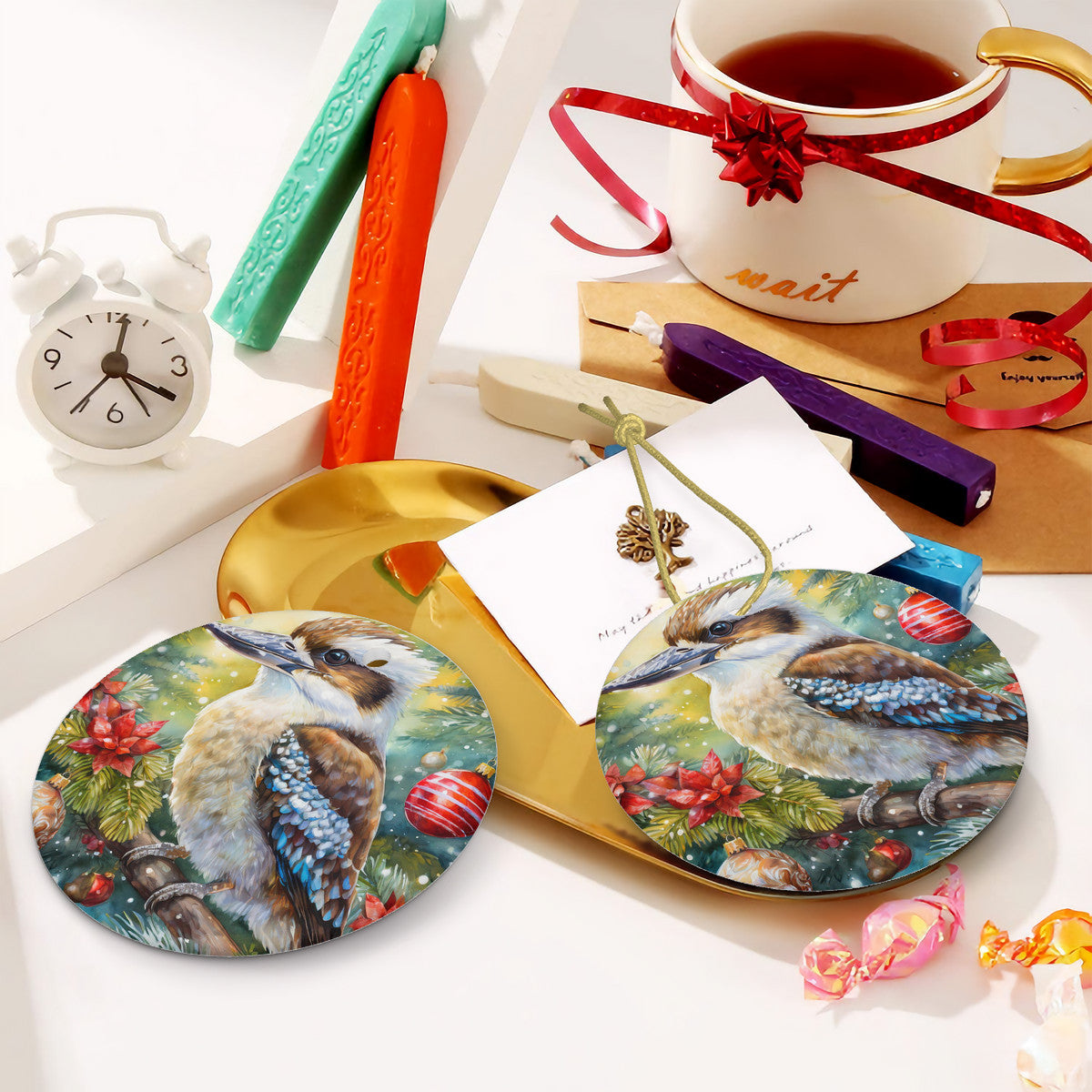 Kookaburra Ceramic Christmas Round Ornament