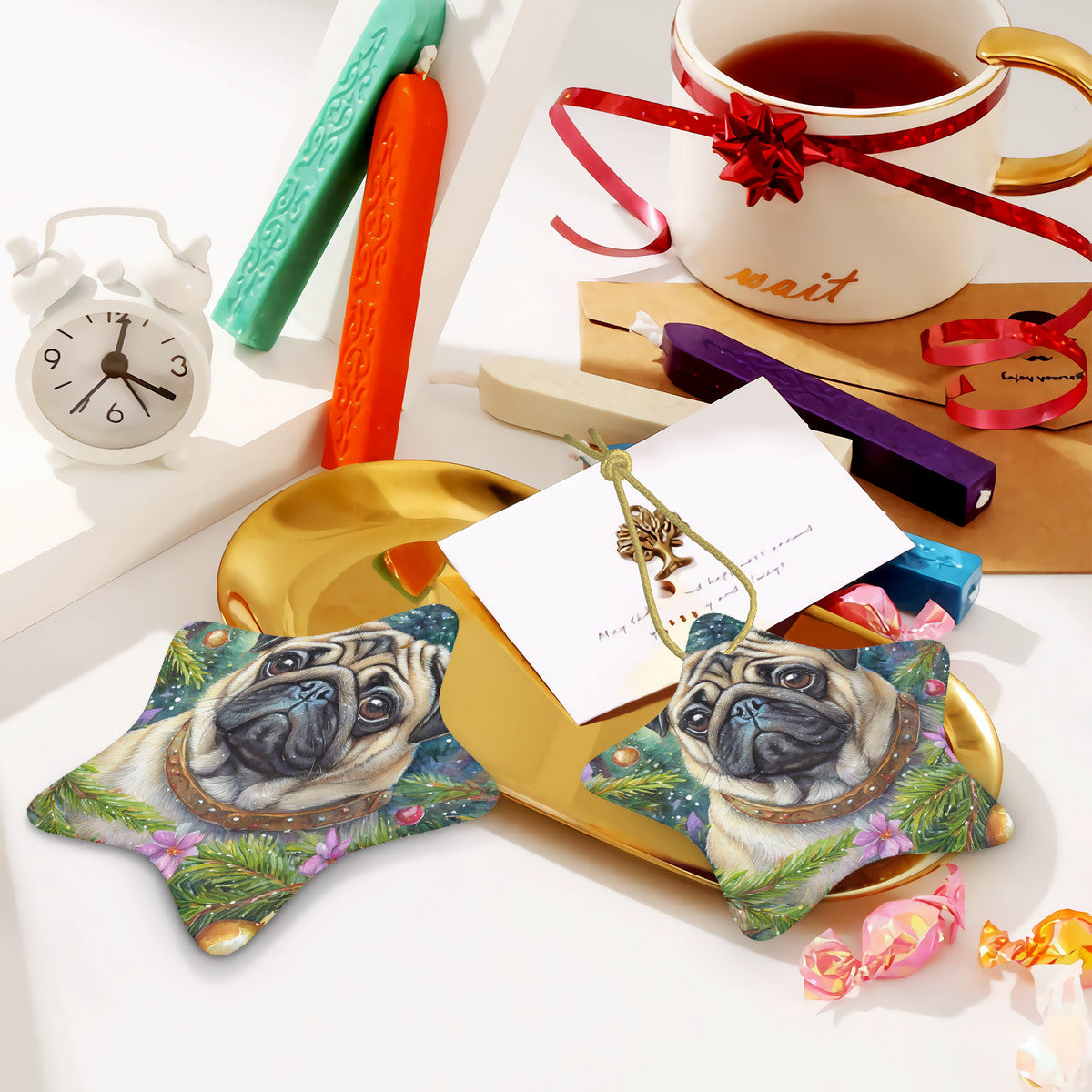 Star Pug Ceramic Star Shape Christmas Ornament