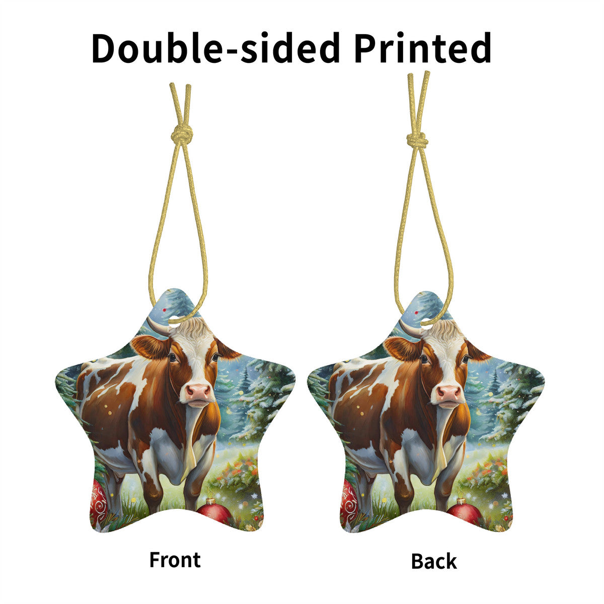 Cow Ceramic Star Shape Christmas Ornament