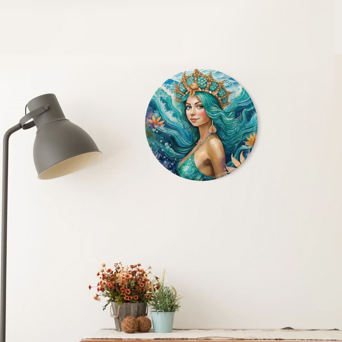 Mermaid Margot Round Steel Metal Art Decor