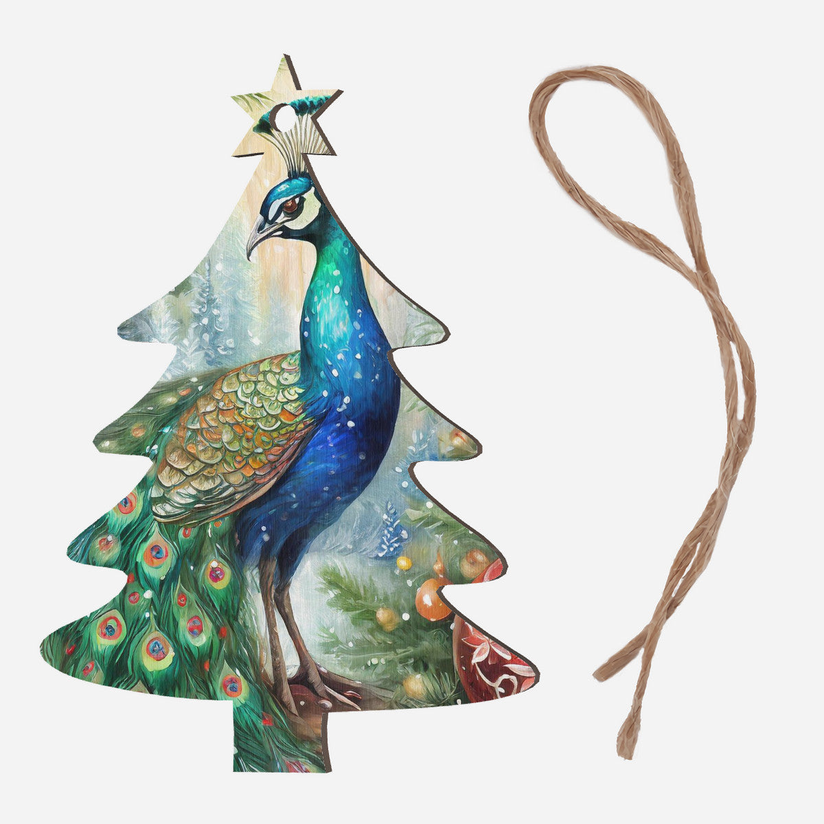 Peacock Wooden Christmas Tree Hanging Ornament
