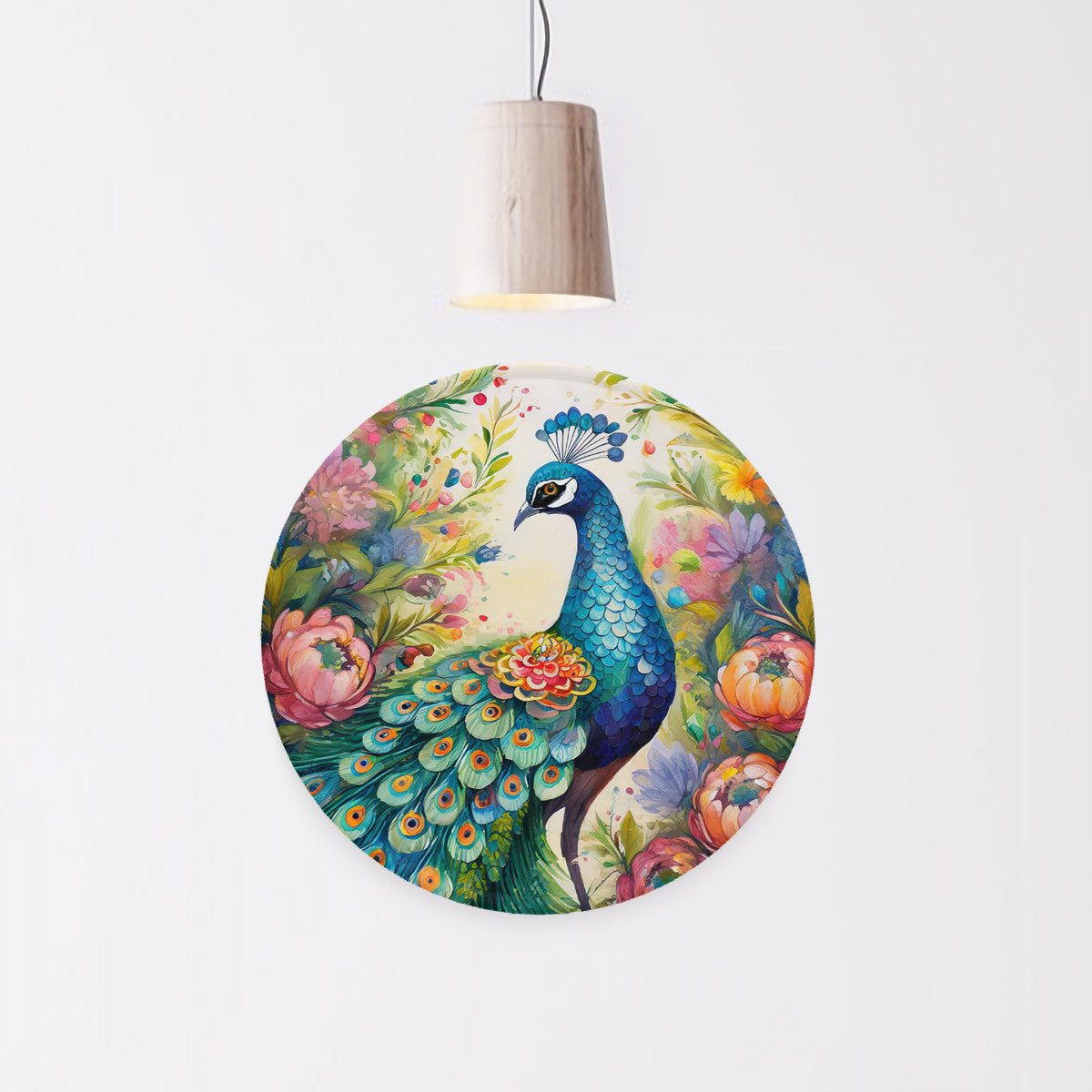 Woodland Peacock Round Steel Metal Wall Art Decor