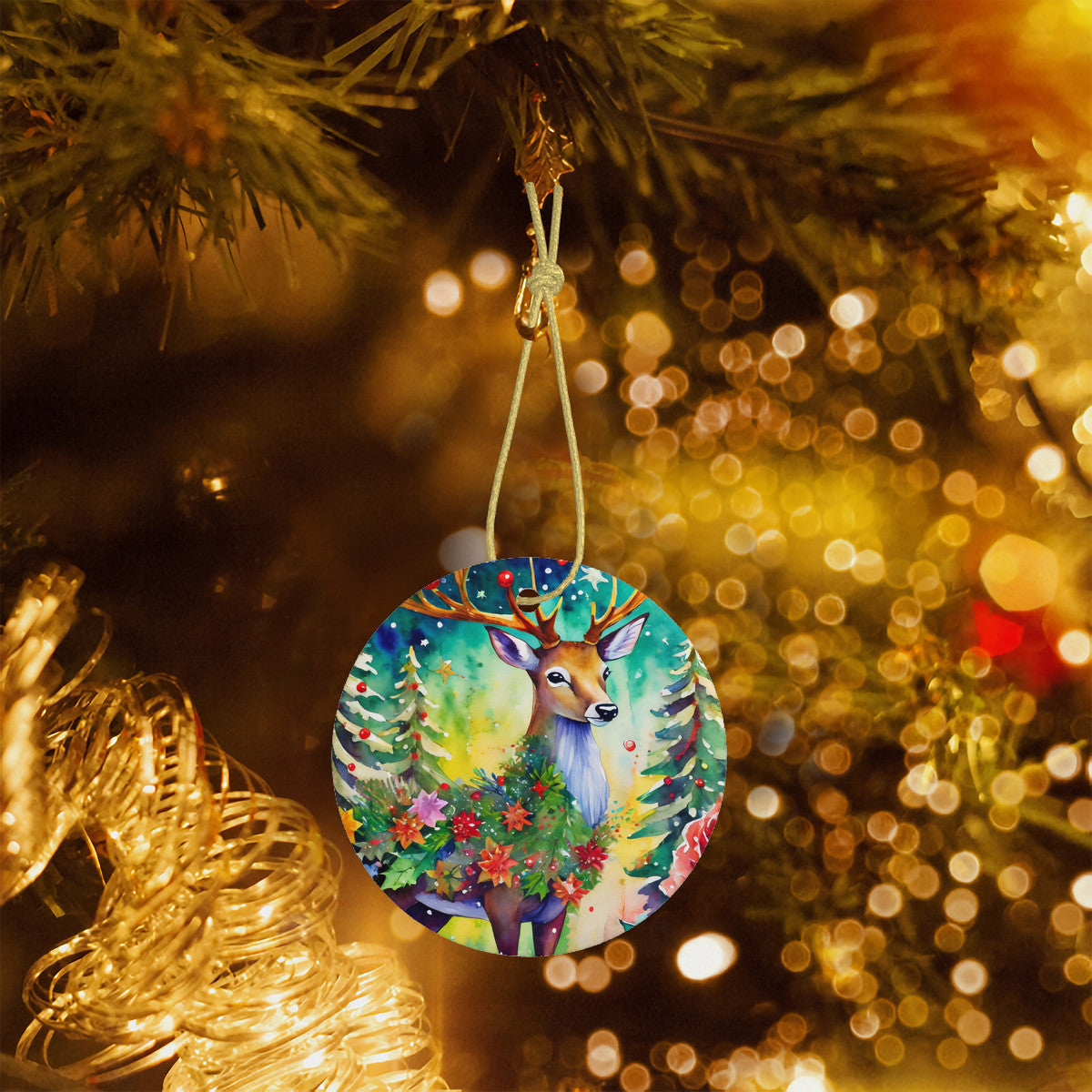 Woodland Deer Ceramic Christmas Ornament