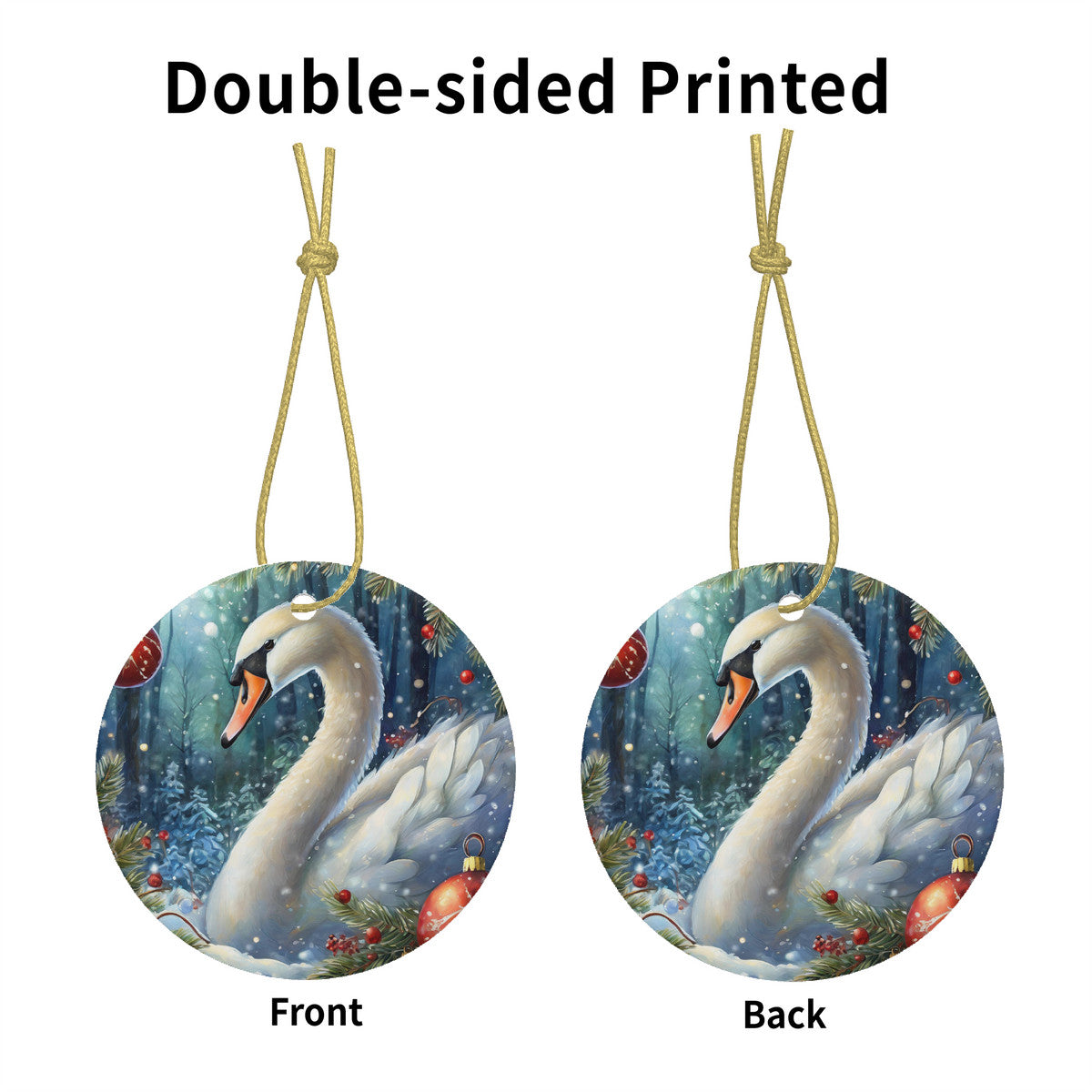 Swan Ceramic Christmas Round Ornament