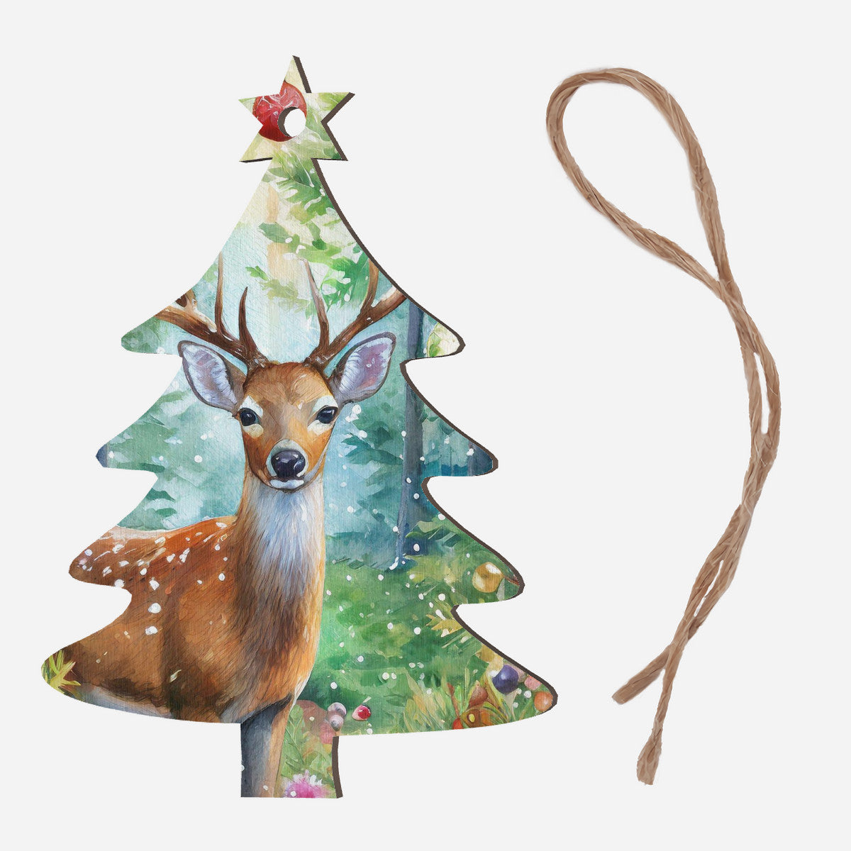 Woodland Deer Wooden Christmas Tree Hanging Ornament