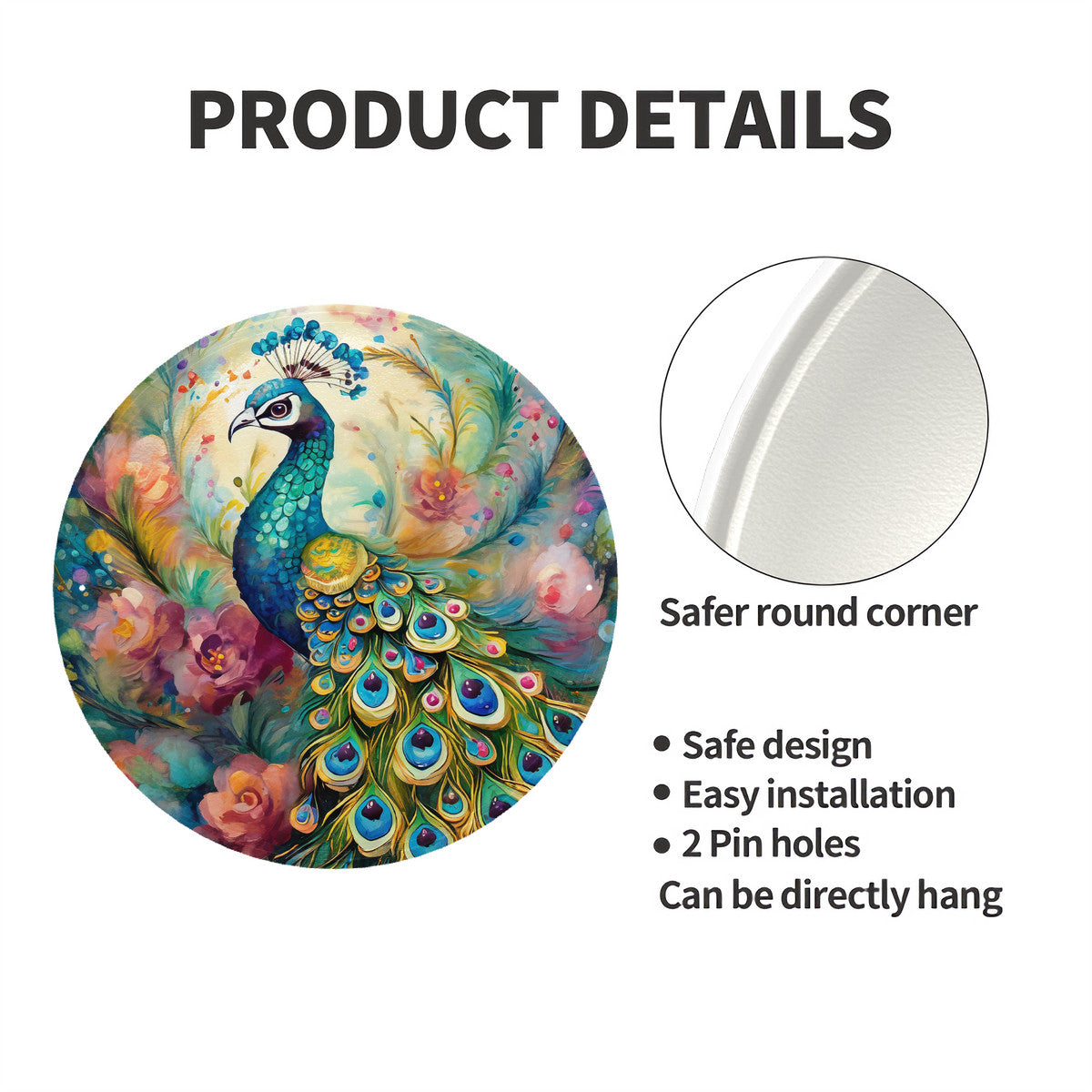 Garden Peacock Round Steel Metal Art Decor