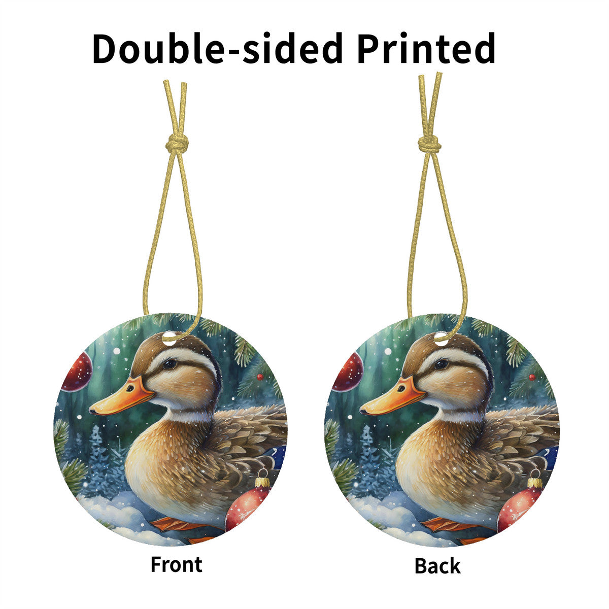 Brown Duckling Ceramic Christmas Round Ornament