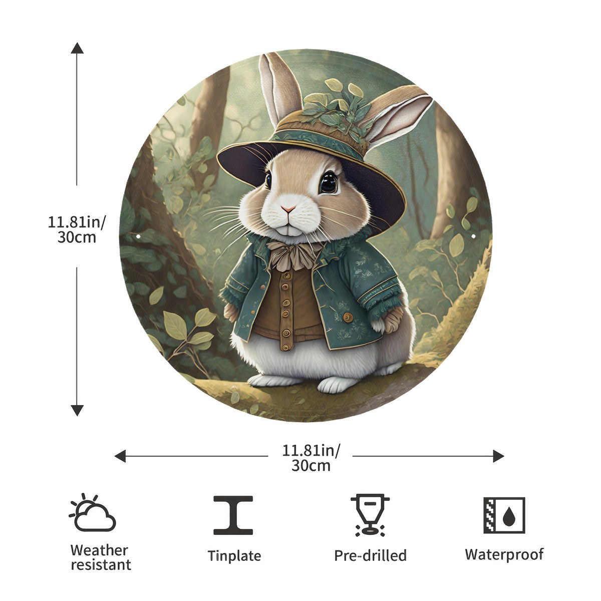 Sweet Woodland Bunny Round Steel Metal Wall Art Decor
