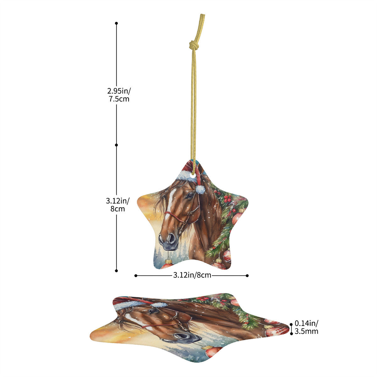 Brown Horse Ceramic Star Shape Christmas Ornament