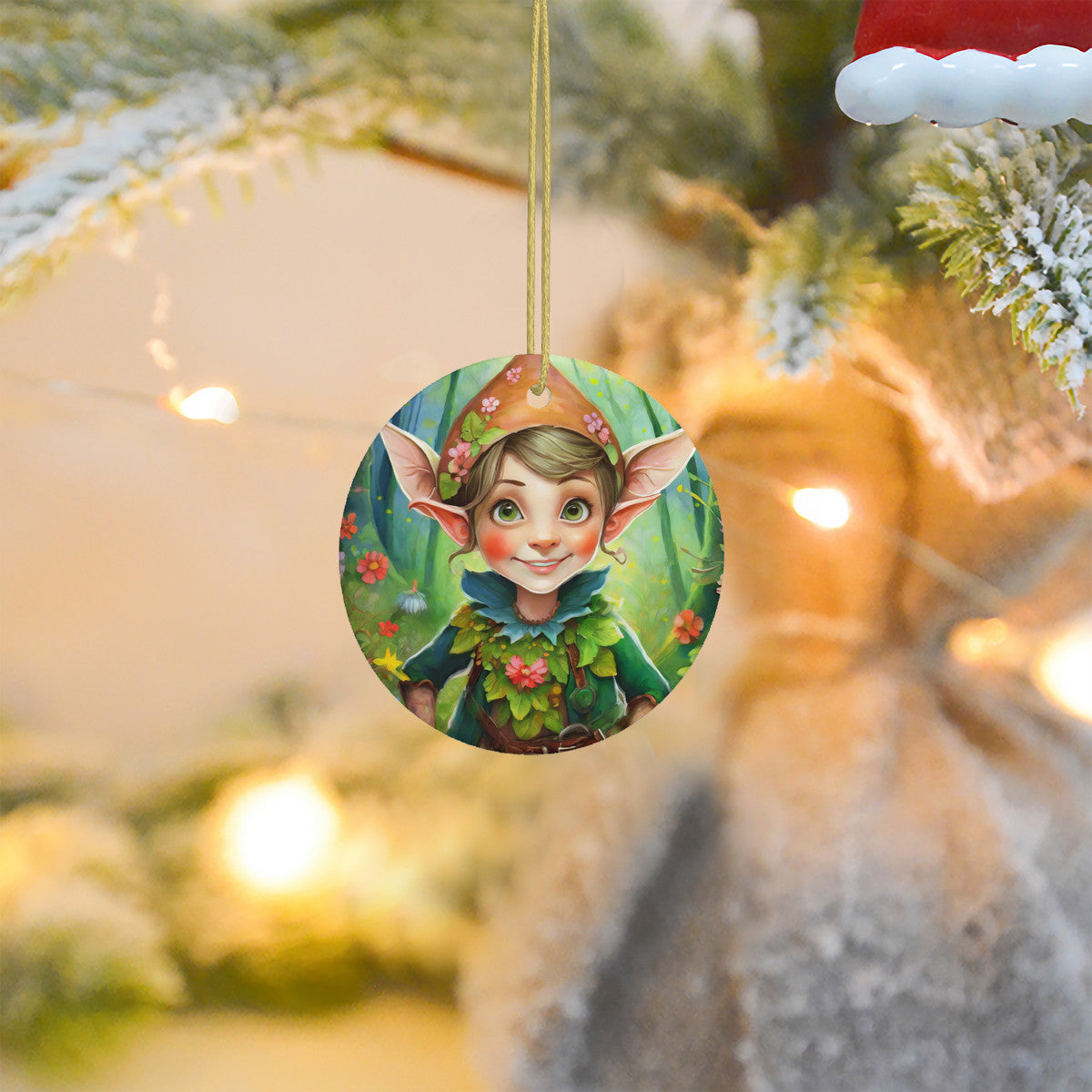 Woodland Elf Ceramic Christmas Ornament