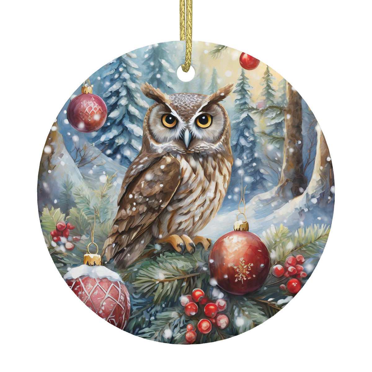 Owl Ceramic Christmas Round Ornament
