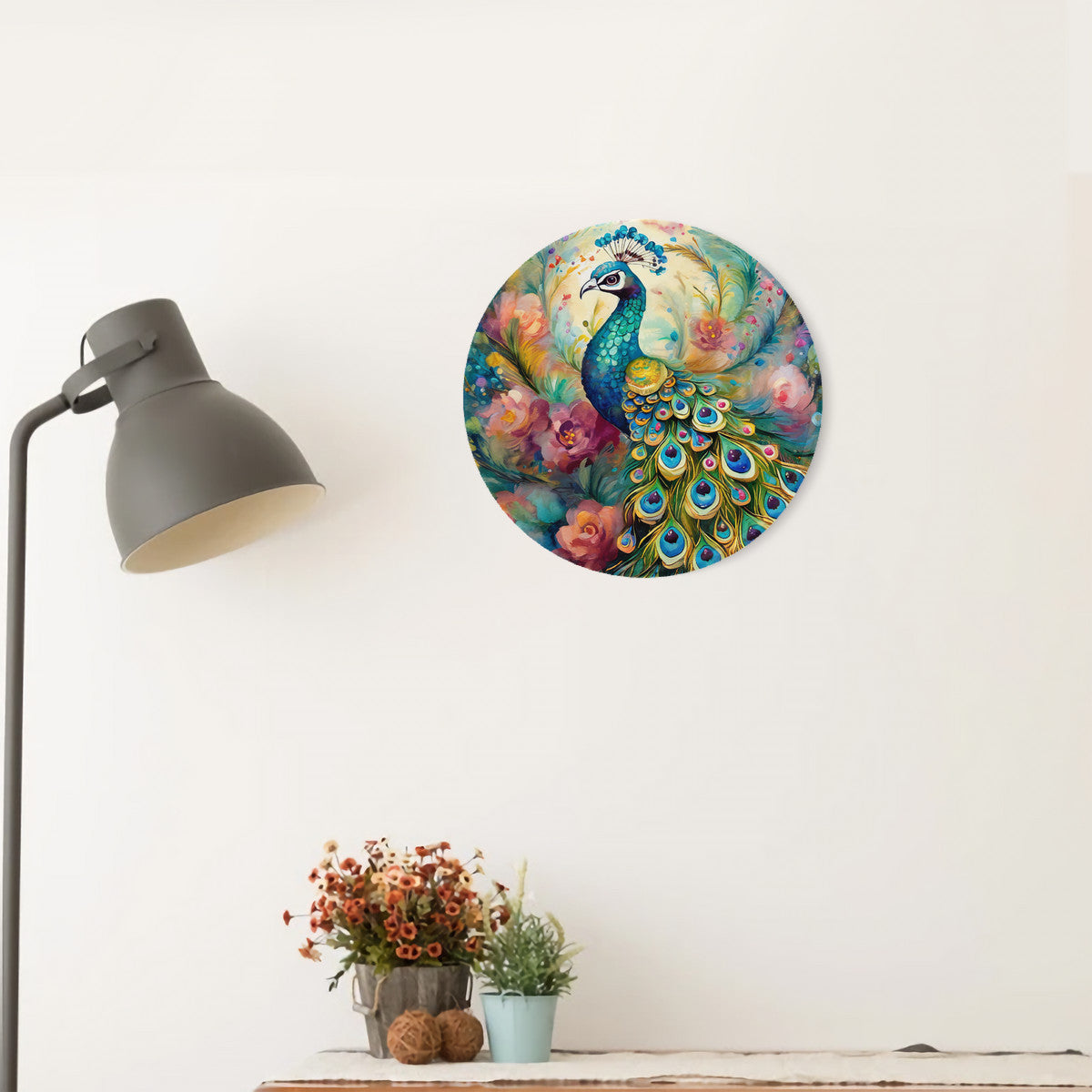 Garden Peacock Round Steel Metal Art Decor