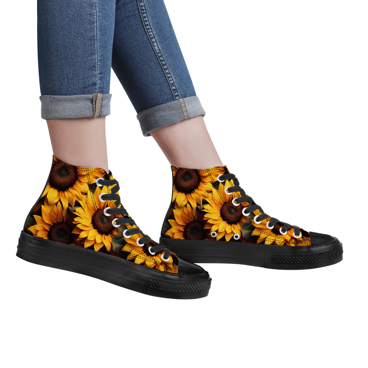 Sunflower Field Days High Top Canvas Shoes - Black