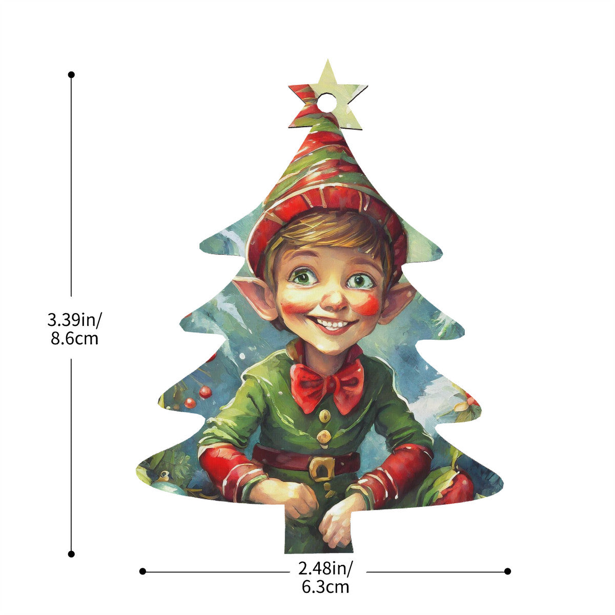 Elf Wooden Christmas Tree Hanging Ornament