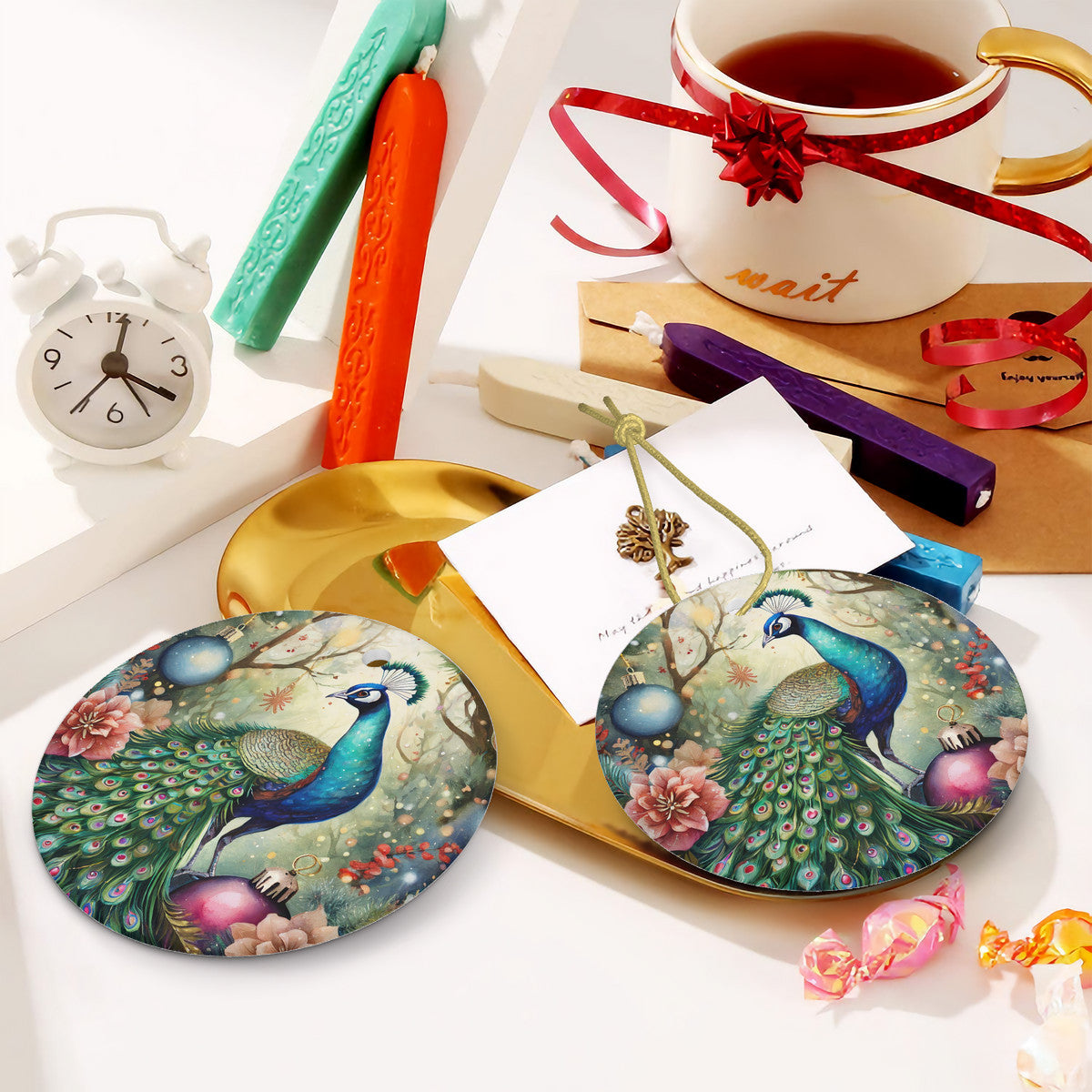 Woodland Peacock Ceramic Christmas Ornament