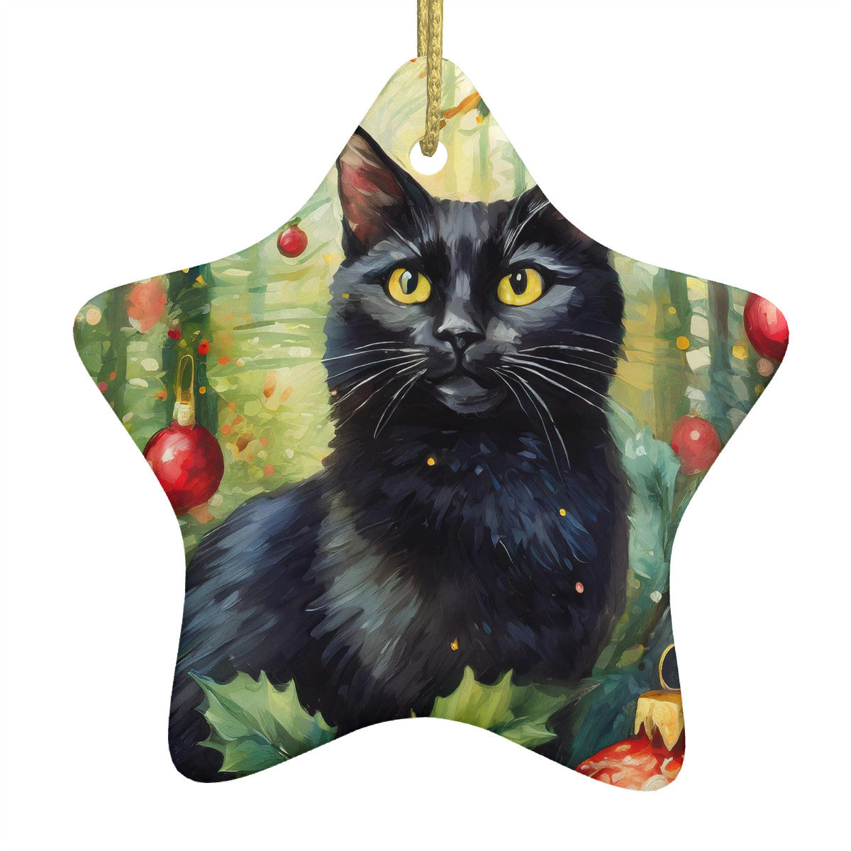 Black Cat Ceramic Star Shape Christmas Ornament