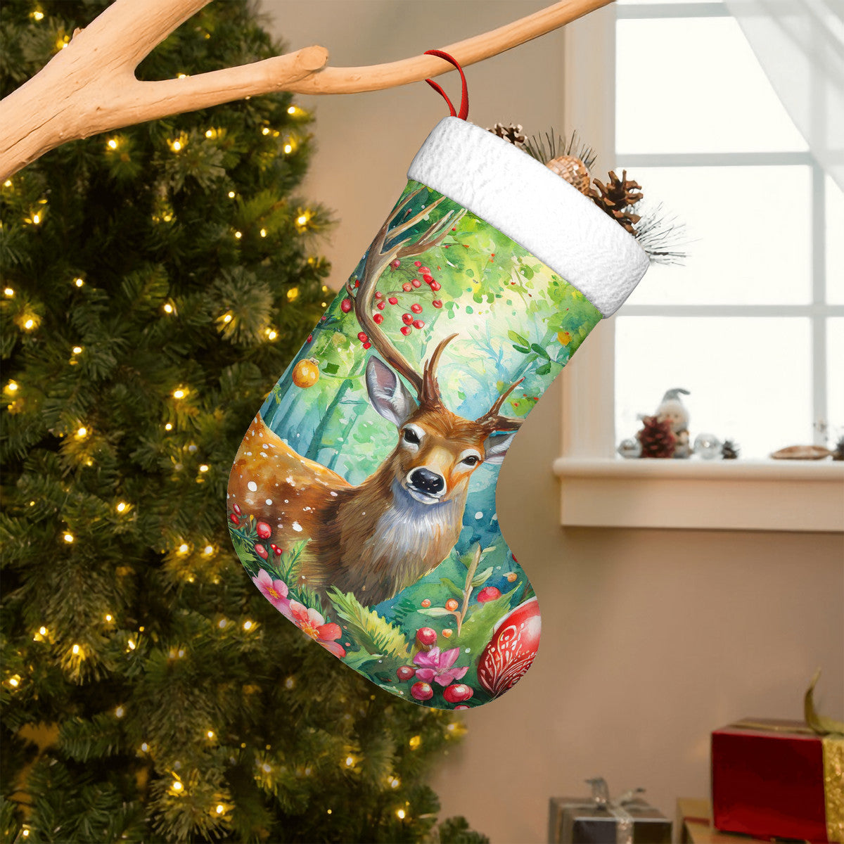 Woodland Deer & Peacock Christmas stockings