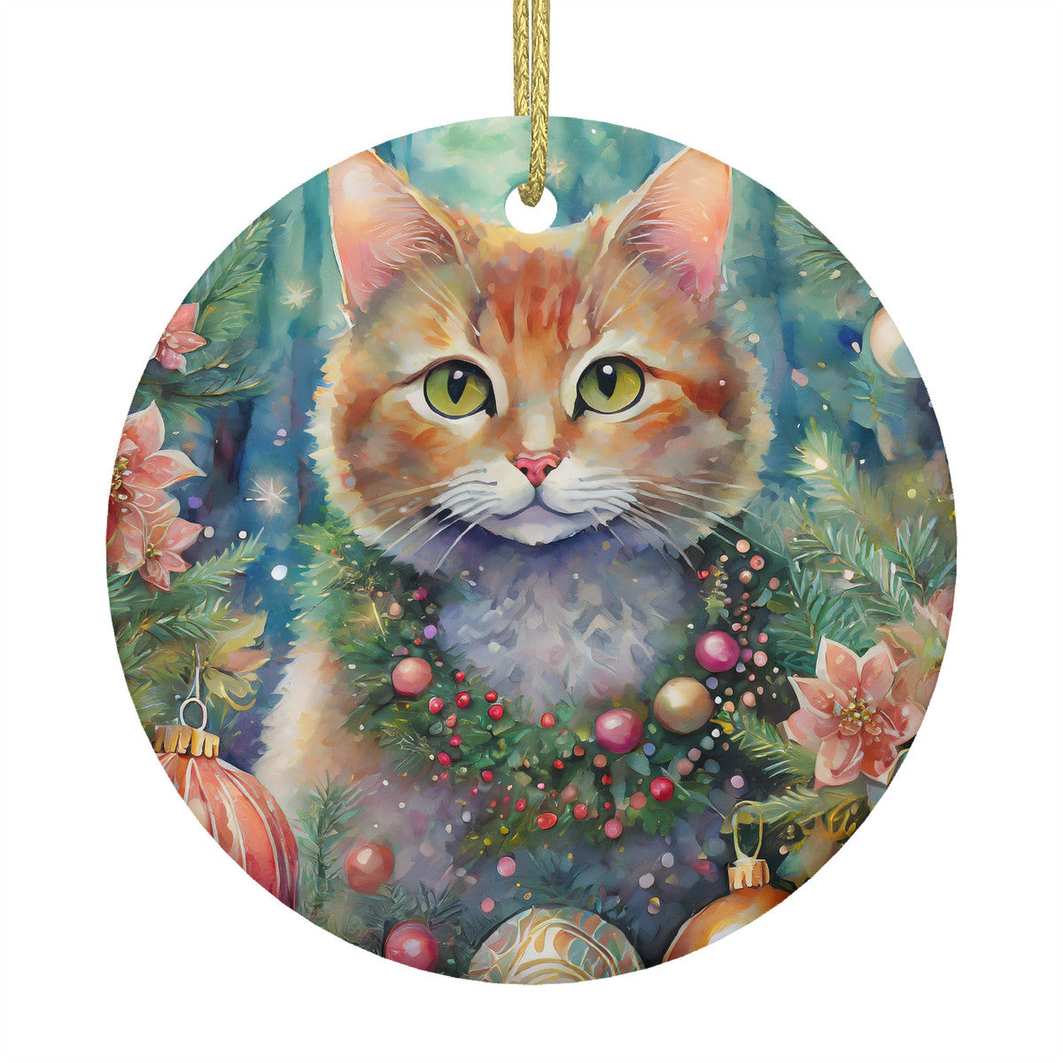 Ginger Cat Ceramic Christmas Ornament