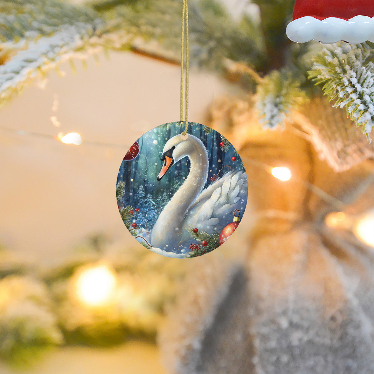 Swan Ceramic Christmas Round Ornament