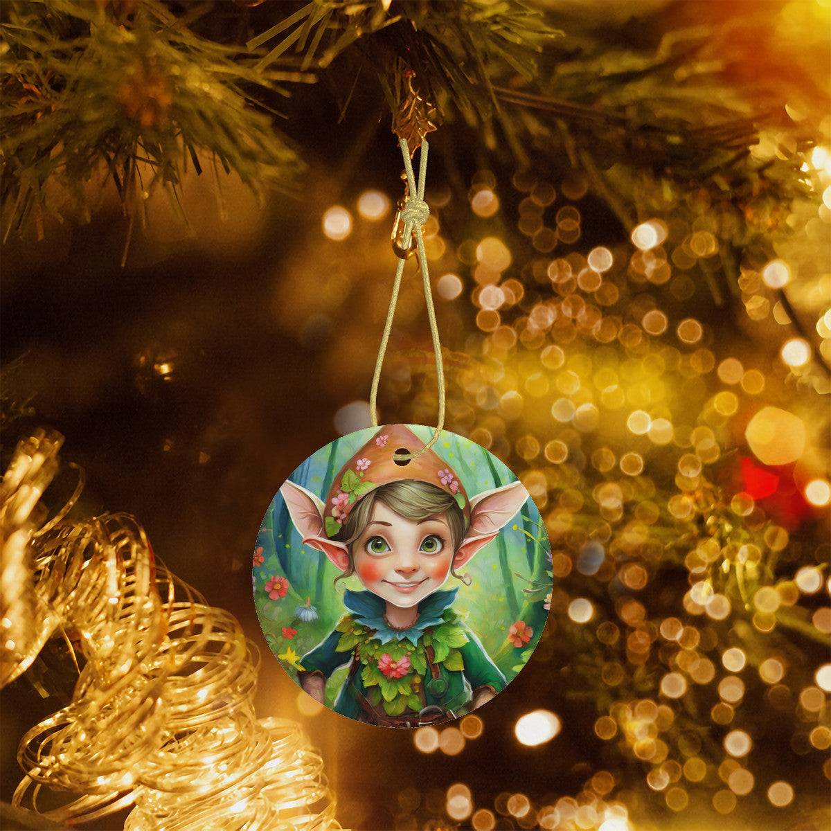 Woodland Elf Ceramic Christmas Ornament