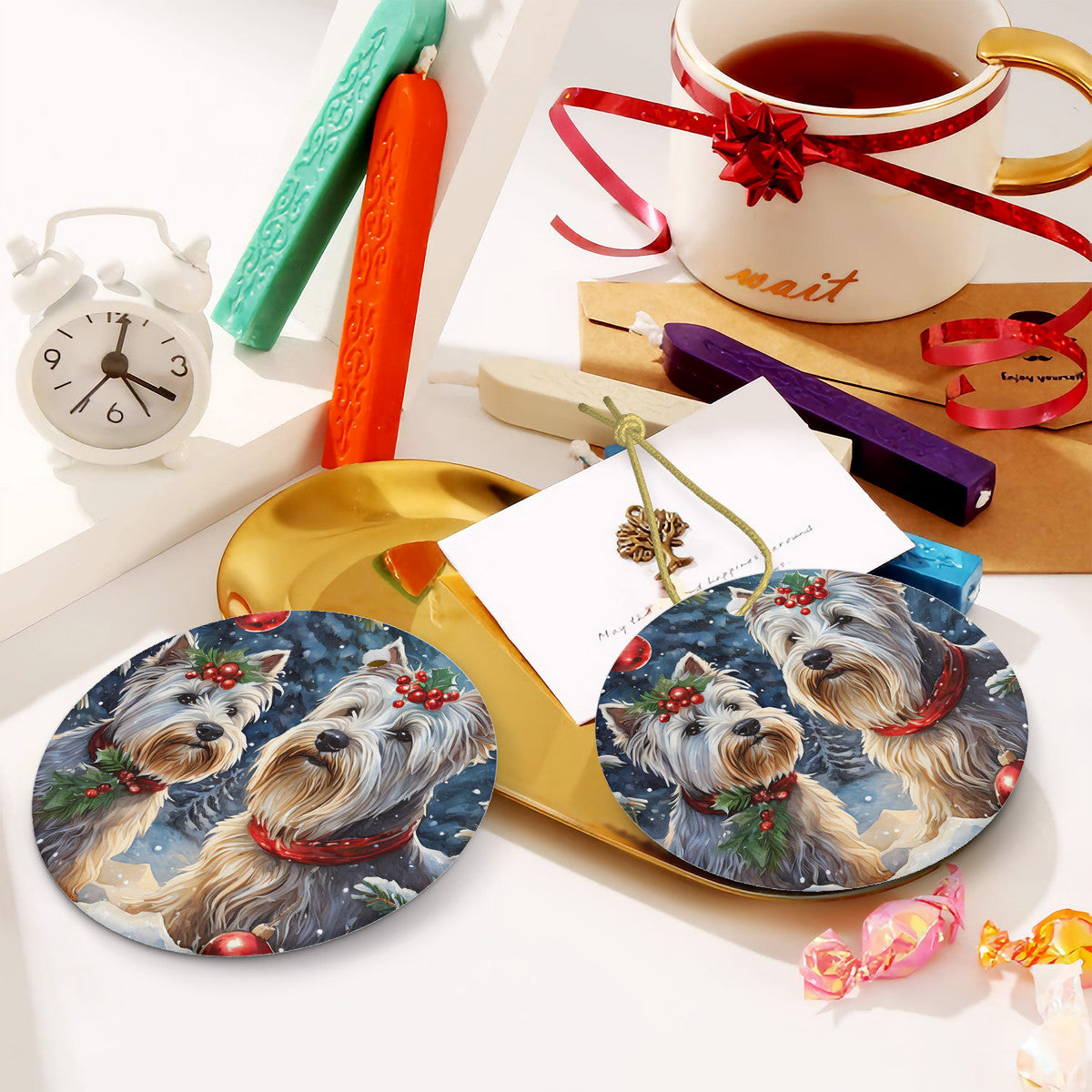 West Highland Terriers Ceramic Christmas Round Ornament