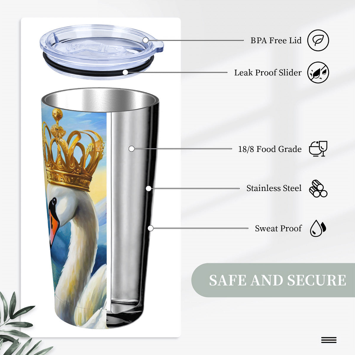 The Swan King 20oz Stainless Steel Straw Lid Cup