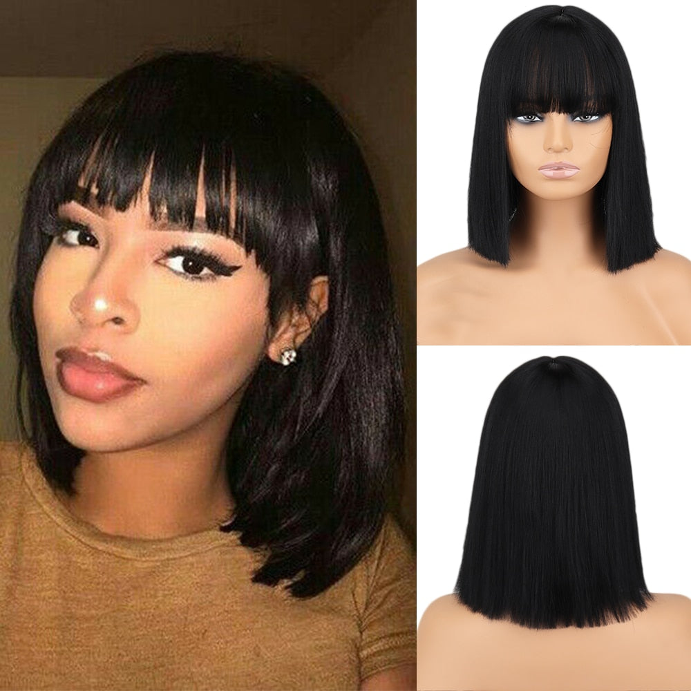 Short Straight Wigs with Bangs