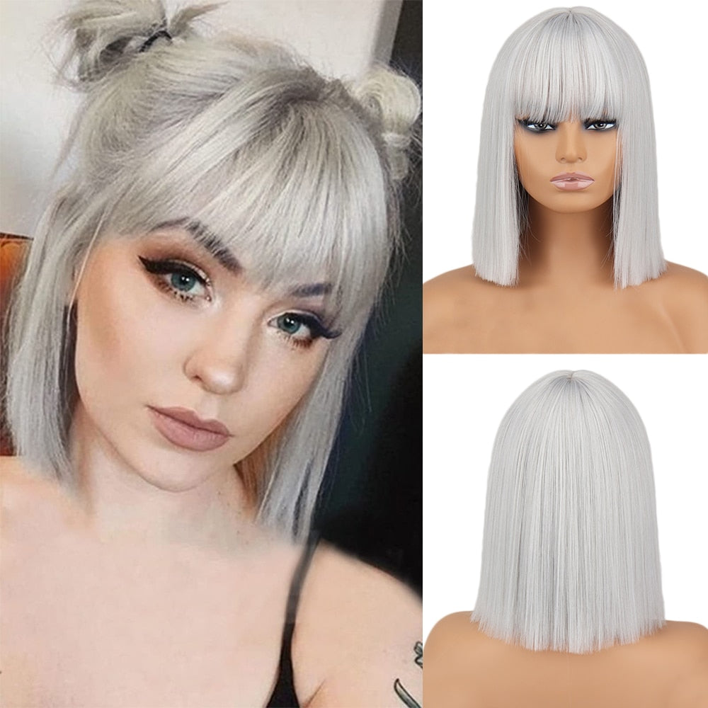Short Straight Wigs with Bangs