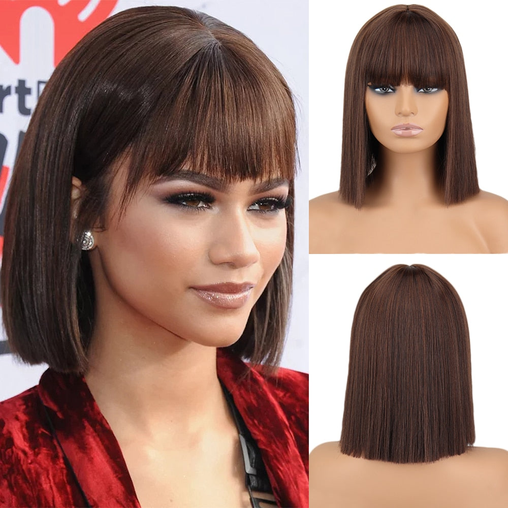 Short Straight Wigs with Bangs