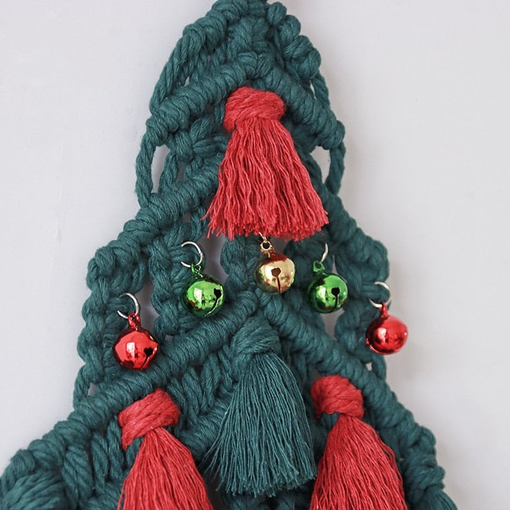 Macrame Boho Christmas Tree Wall Hanging Tassels Bells