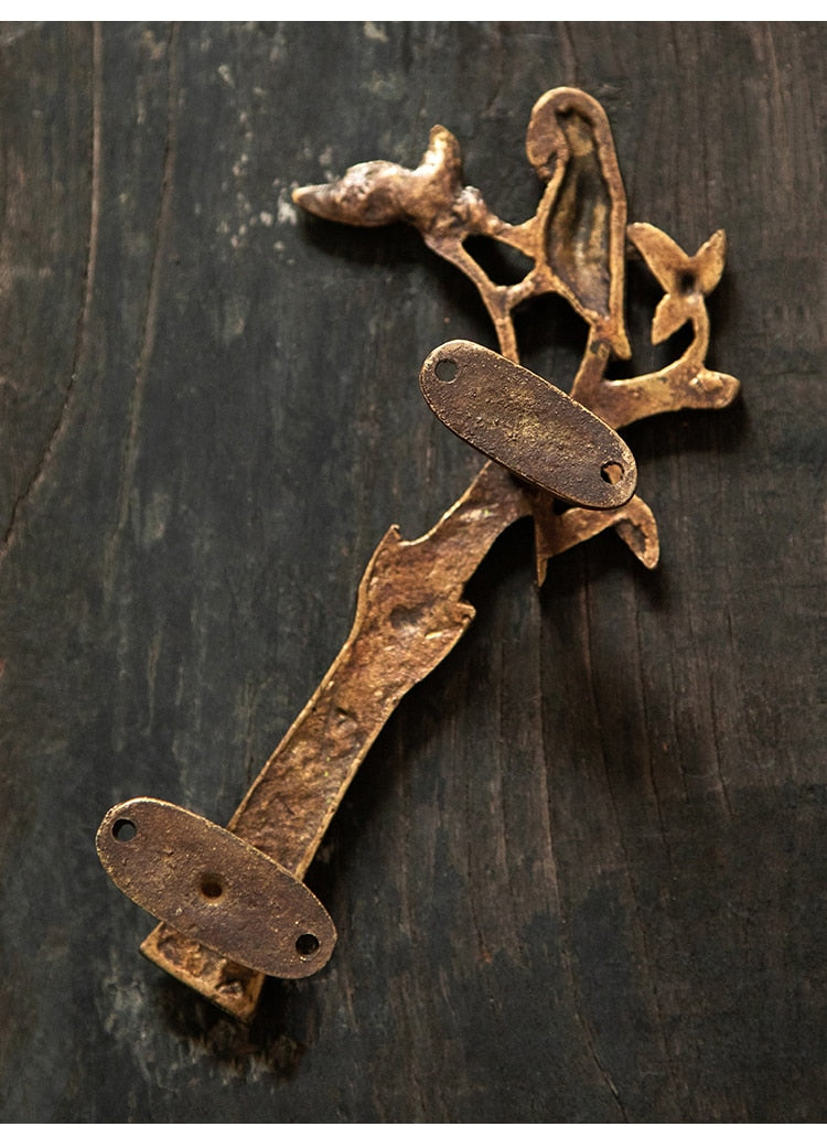 Parrot in a Tree Brass Door Pull Handmade Hardware