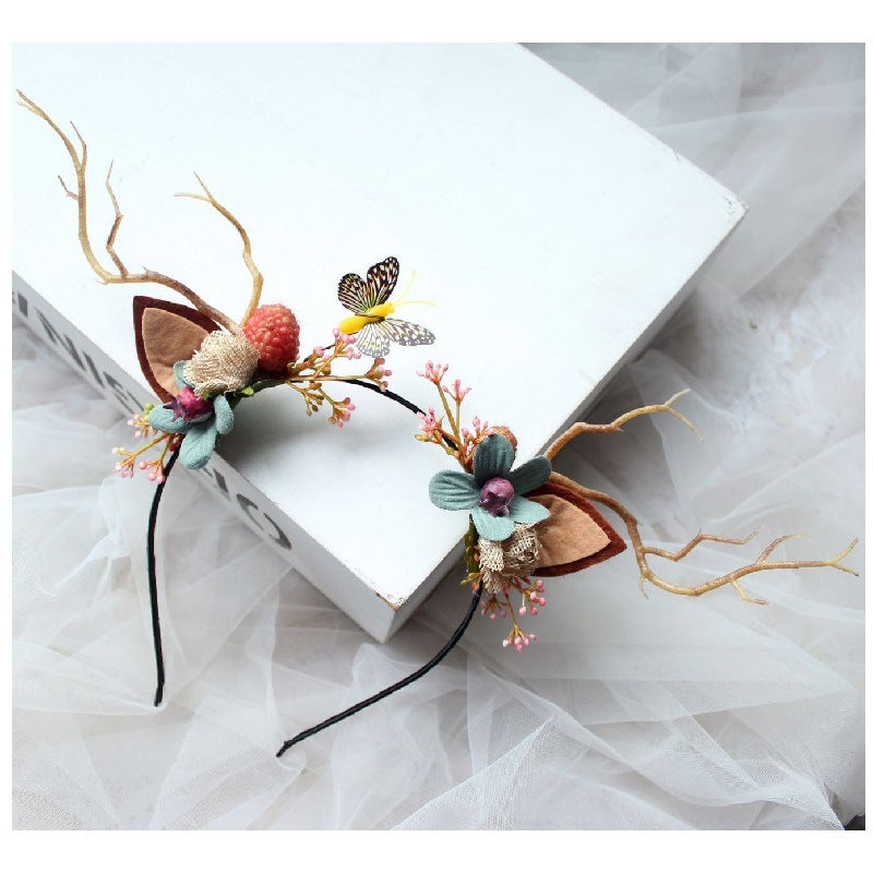 LED Reindeer Antlers Headband Patronous Deer Ear Flower Crown