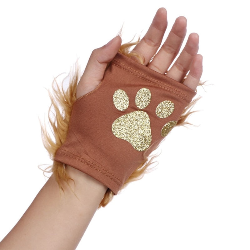 Lion Plush Ears Headband Tail and Paws Set Halloween Costume for Adults and Kids