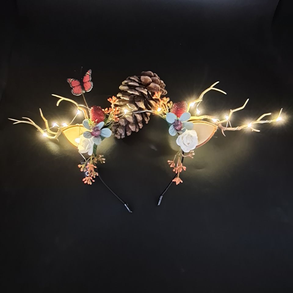LED Reindeer Antlers Headband Patronous Deer Ear Flower Crown