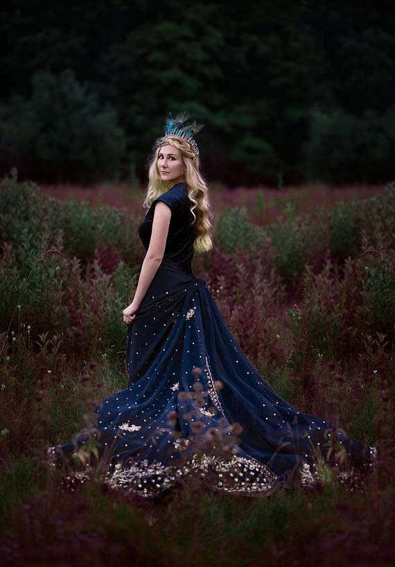 Blue Crystal Peacock Feather Goddess Crown