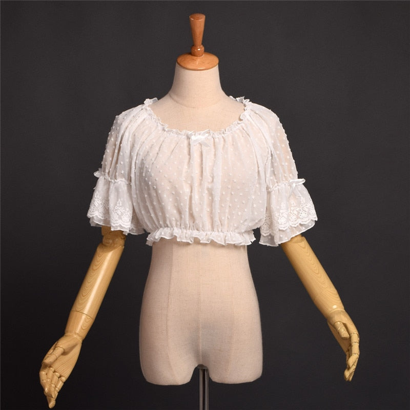 Polka Dots & Frills Mesh Blouse