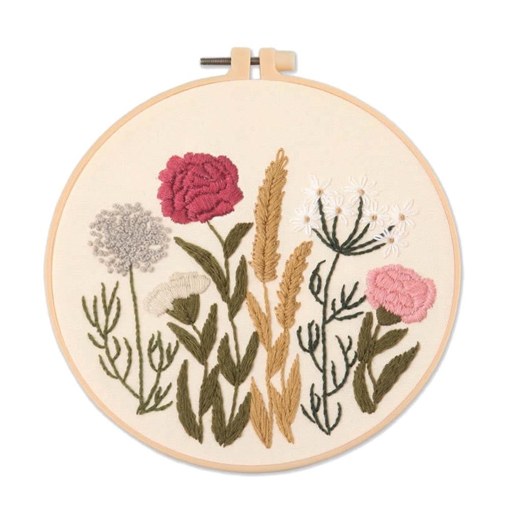 Meadow Flowers Embroidery Starter Kit With Pattern and Instructions and Hoop