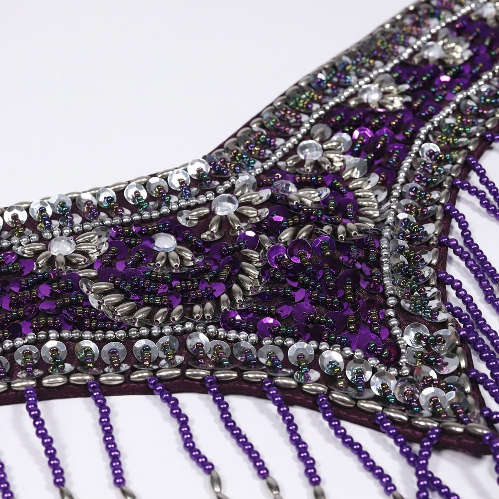 Belly Dancers Beaded Bra and Belt Set Belly Dance Costume Set with Bells