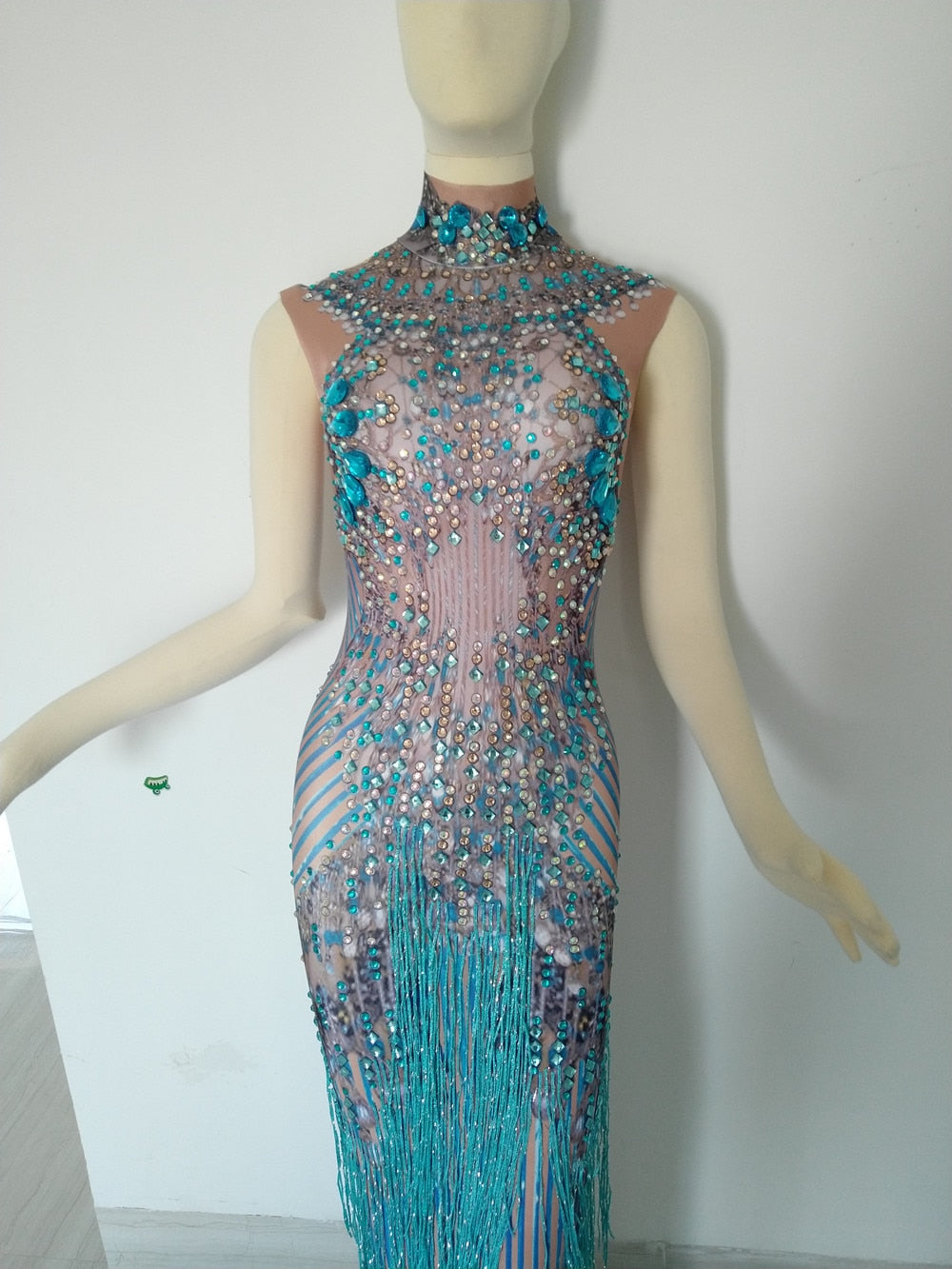 Miranda Blue Tassel Dress Performance Stage Wear