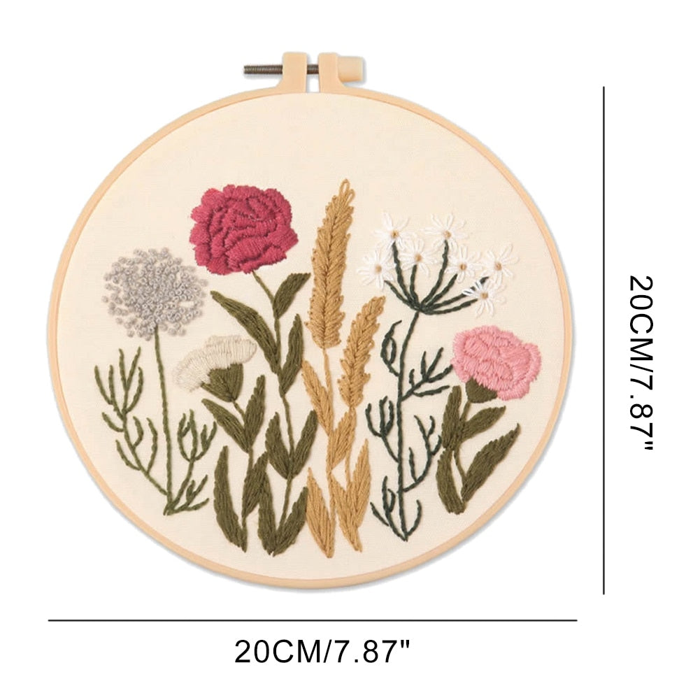Meadow Flowers Embroidery Starter Kit With Pattern and Instructions and Hoop