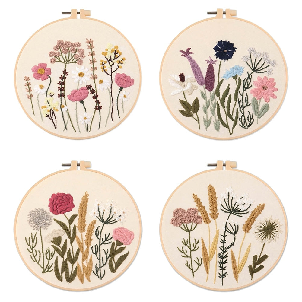 Meadow Flowers Embroidery Starter Kit With Pattern and Instructions and Hoop