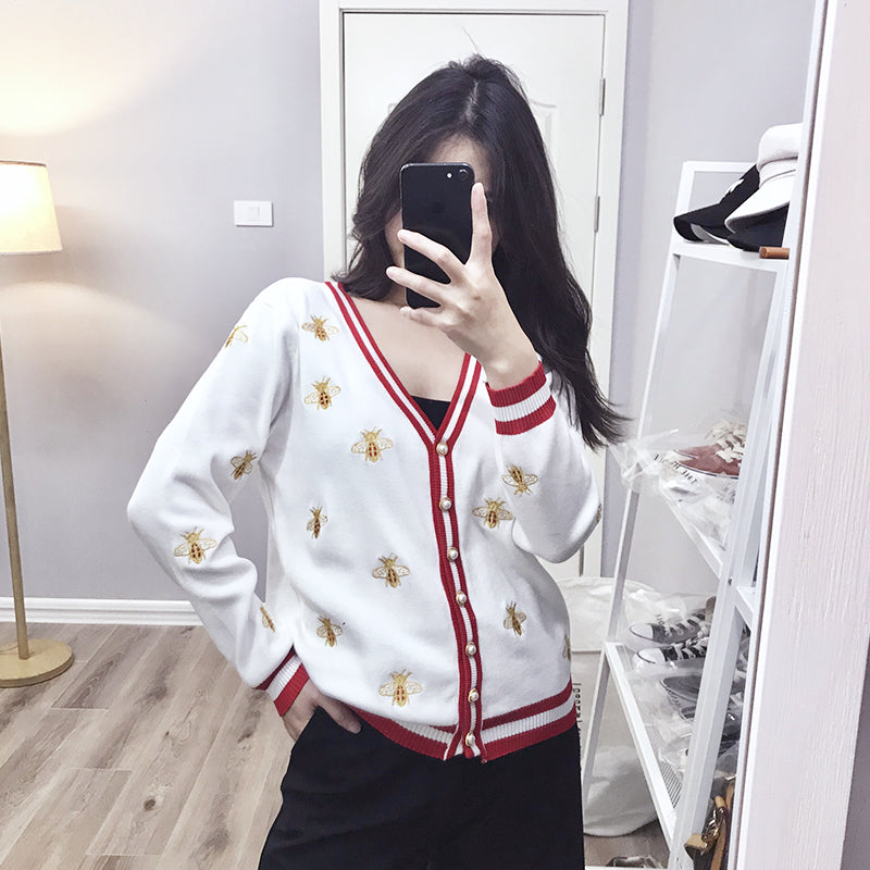 Preppy Bee Embroidered Cardigan