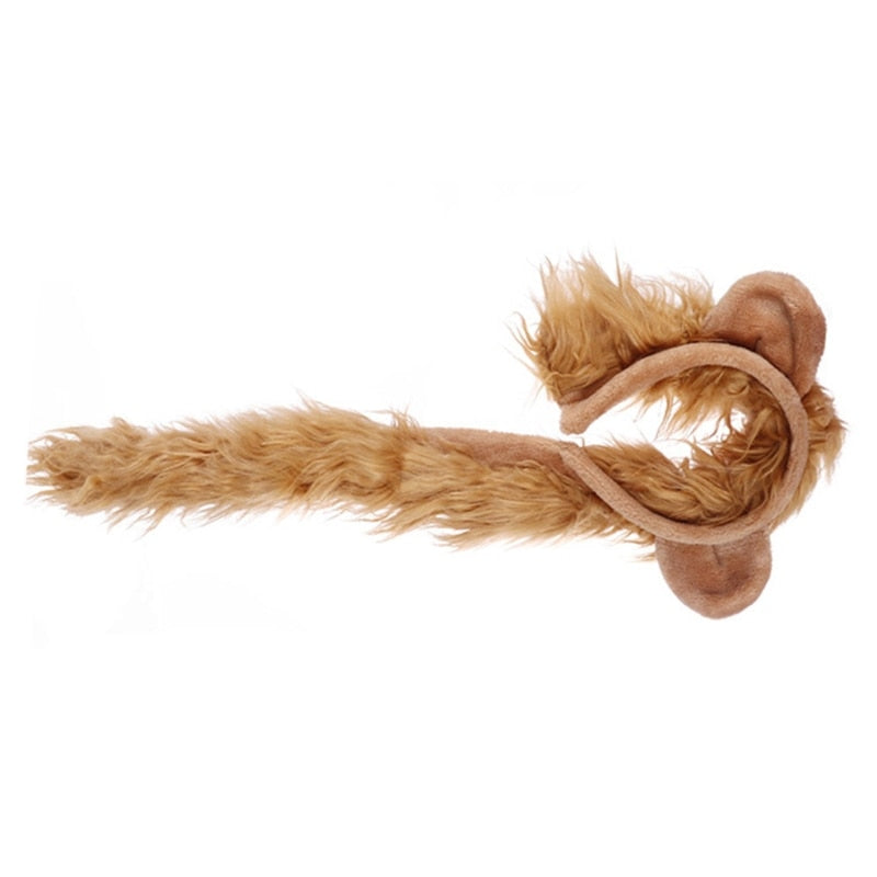 Lion Plush Ears Headband Tail and Paws Set Halloween Costume for Adults and Kids