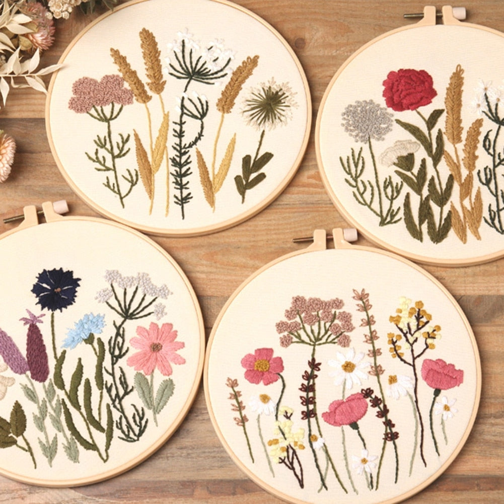 Meadow Flowers Embroidery Starter Kit With Pattern and Instructions and Hoop