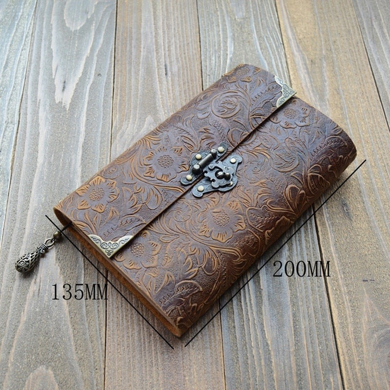 Lock and Key Embossed Pattern Faux Leather Notebook