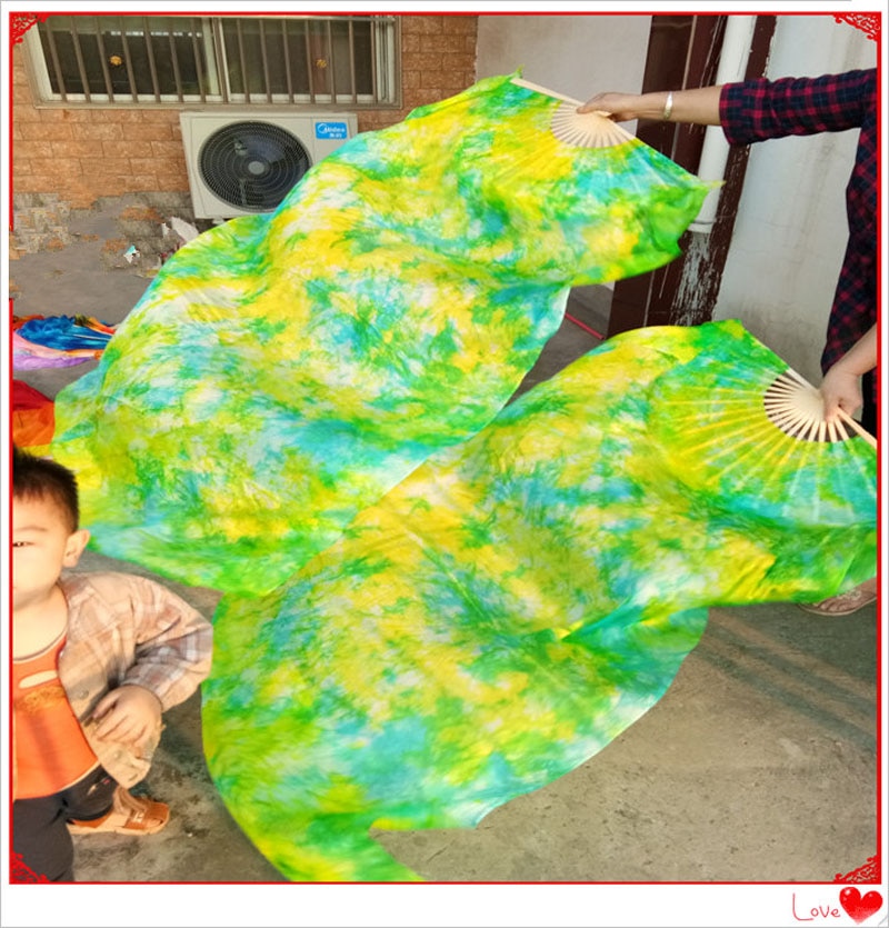 1Pair 100% Real Silk Dance Fan Gradient Stage Dance Silk Fans